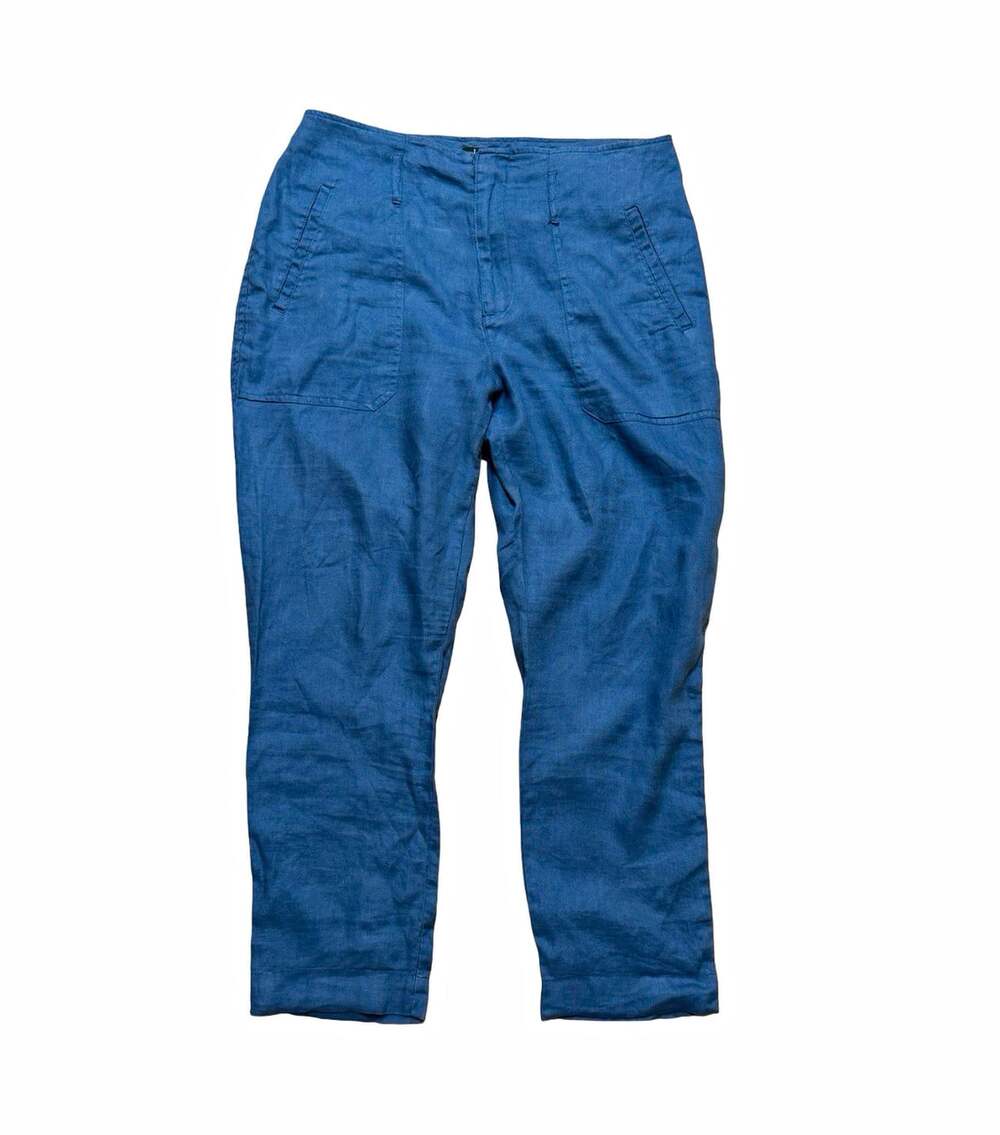 Lauren Ralph Lauren Womens Blue Linen Pants Size 8 Regular Machine Washable